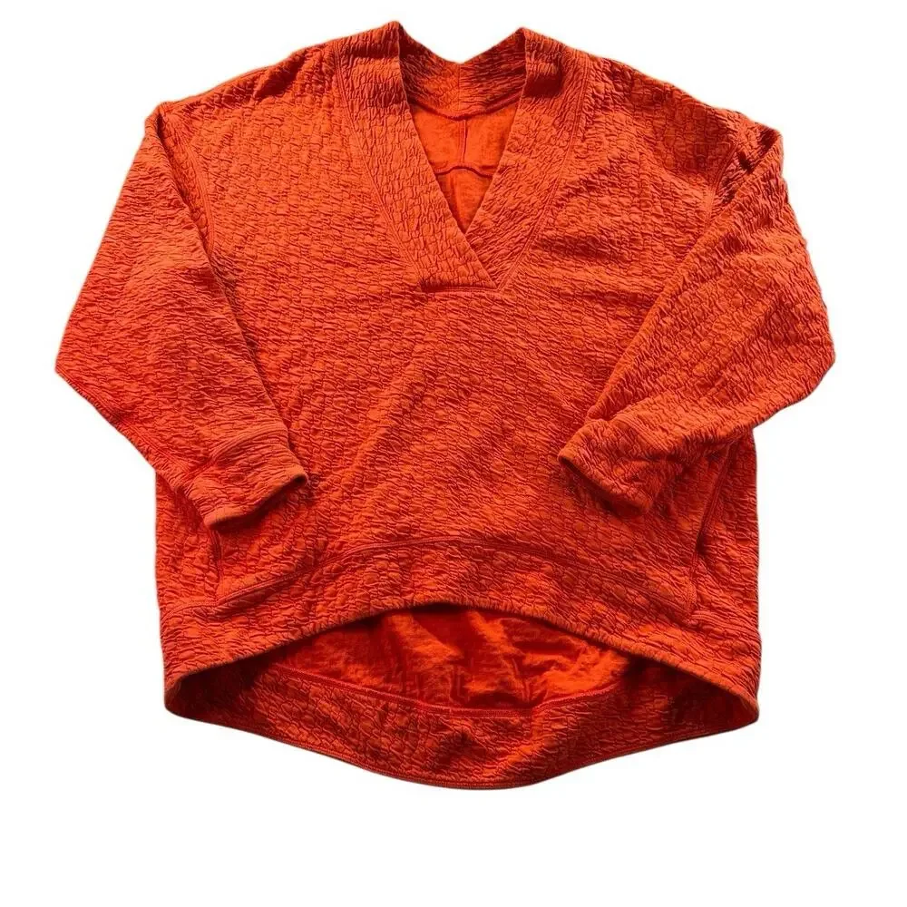 Lululemon Rippled V-Neck Pullover 6 Autumn Red Oversized Cocoon Sweatshirt Cozy